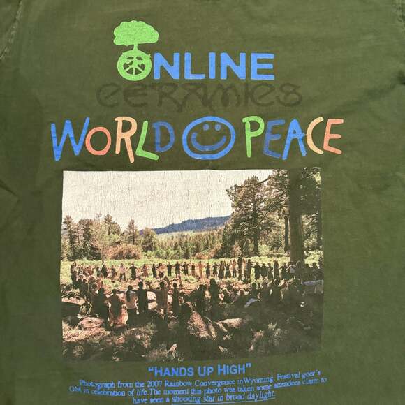 Online Ceramics 'I Declare World Peace' Green Graphic T-Shirt size L - Picture 4 of 5